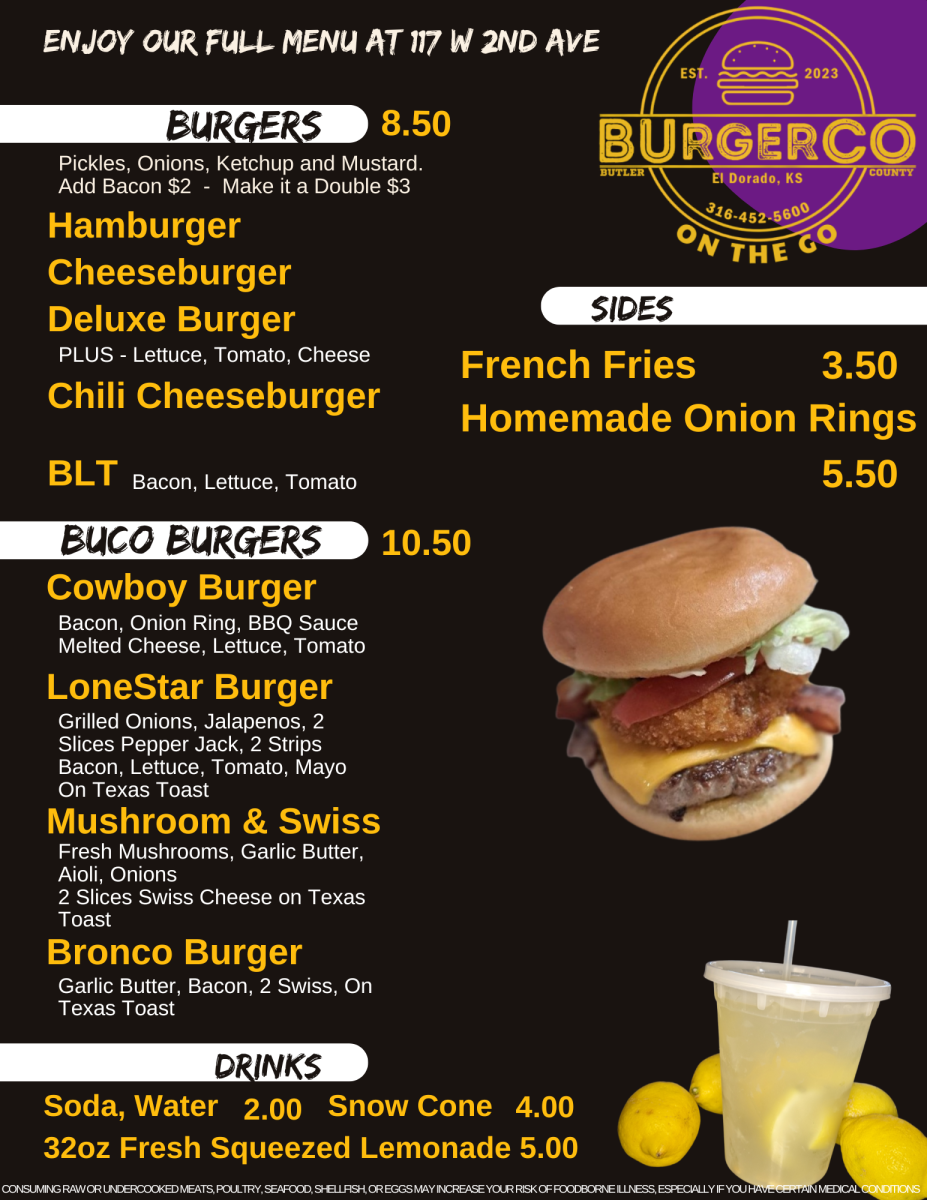Menu for BUrgerCo On the GO