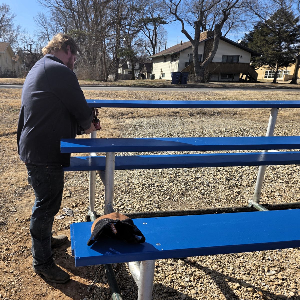 New wood and paint on old bleachers