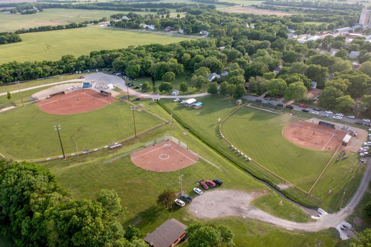 aerial photo of three ballefields in Whitewater