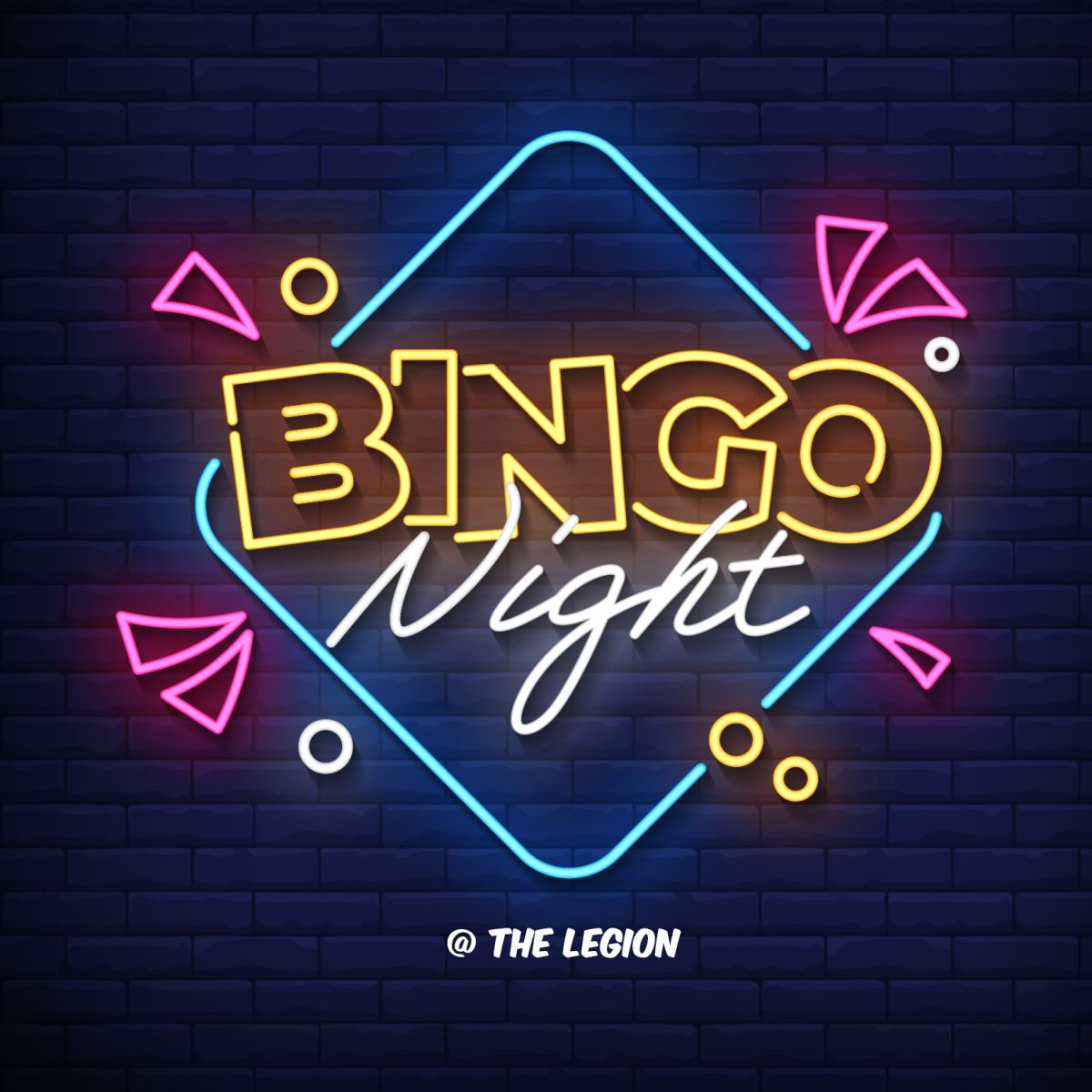 neon light graphic sign saying Bingo Night