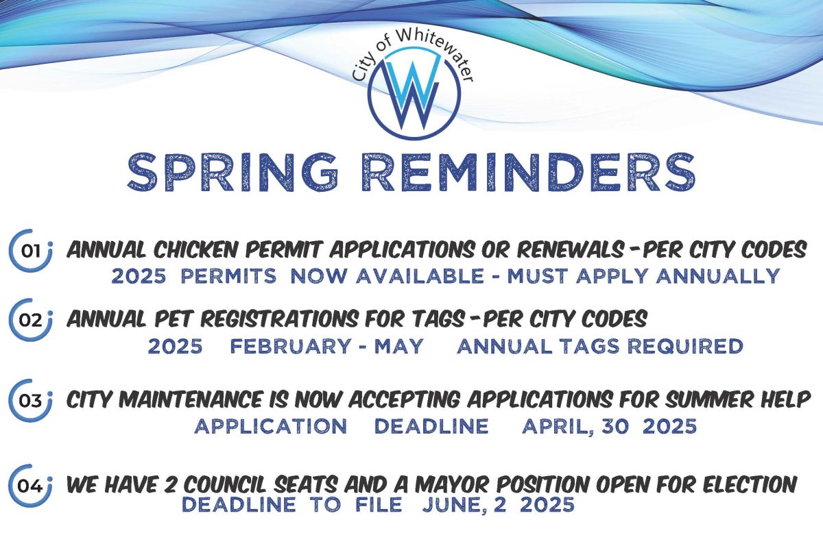 Reminders from the city about certain deadlines and requirements