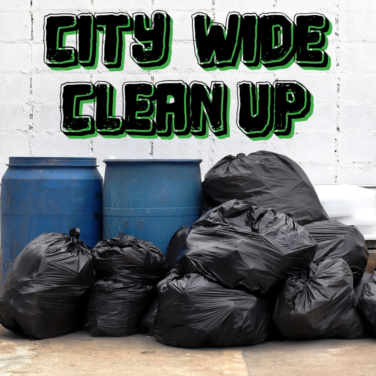 mound of trash sitting on a curb