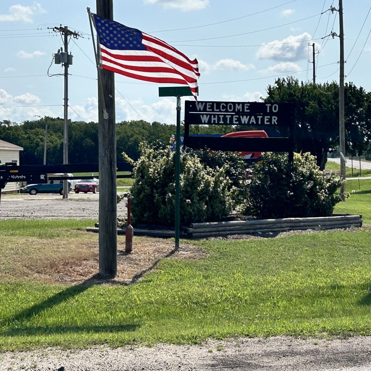 Welcome to Whitewater sign at the main street entrance of town