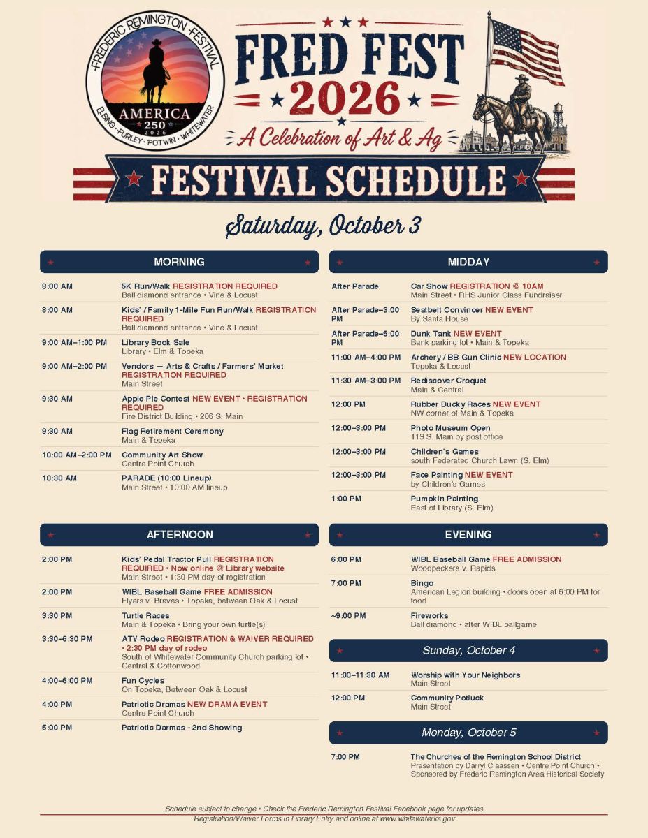 The Final Schedule for Fred Fest, Oct 3-5 2026