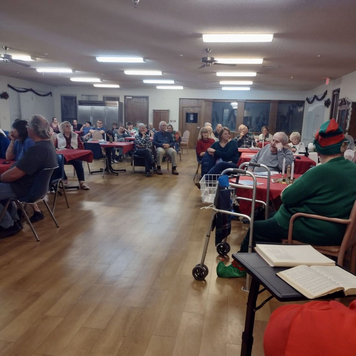 group gathered at a nursing home