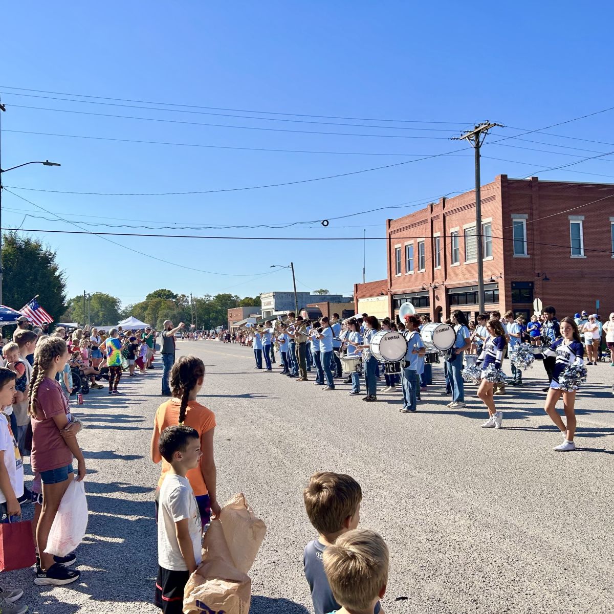 band and cheerleaders in the parade