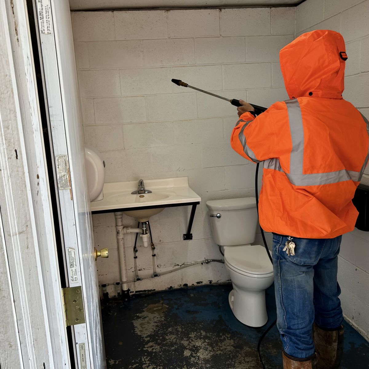 Pressure Wash inside public bathroom