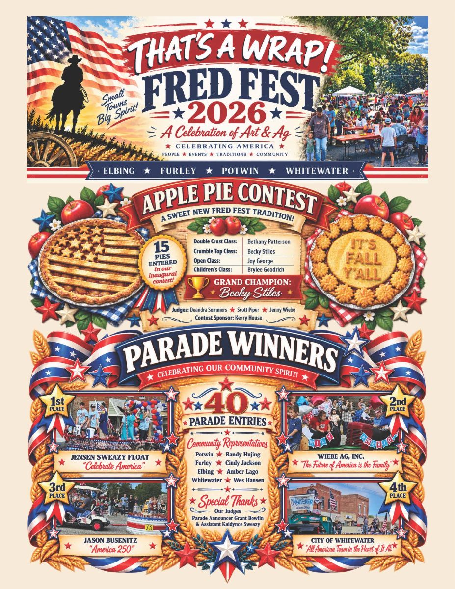 Page 1 of the Fred Fest recap contained results from the Pie and Parade contests.