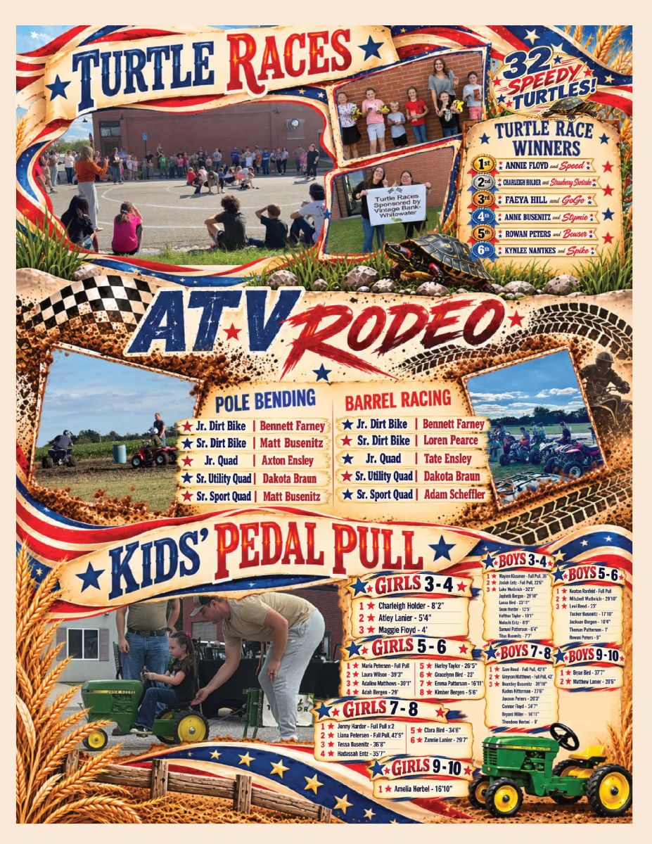 Page 2 of the Fred Fest recap contained results from the Turtle Races, ATV Rodeo, and Kids Pedal Pull.