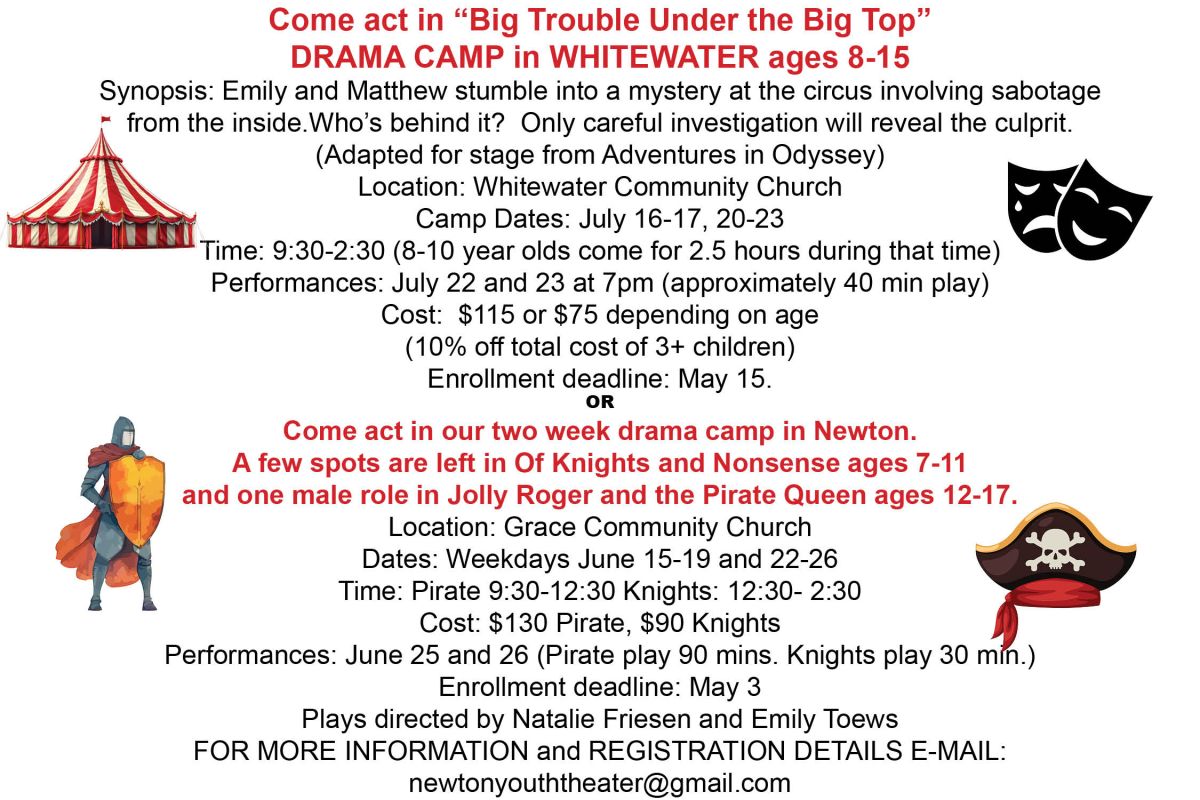 Multiple opportunities for children to act in a couple plays in the area.