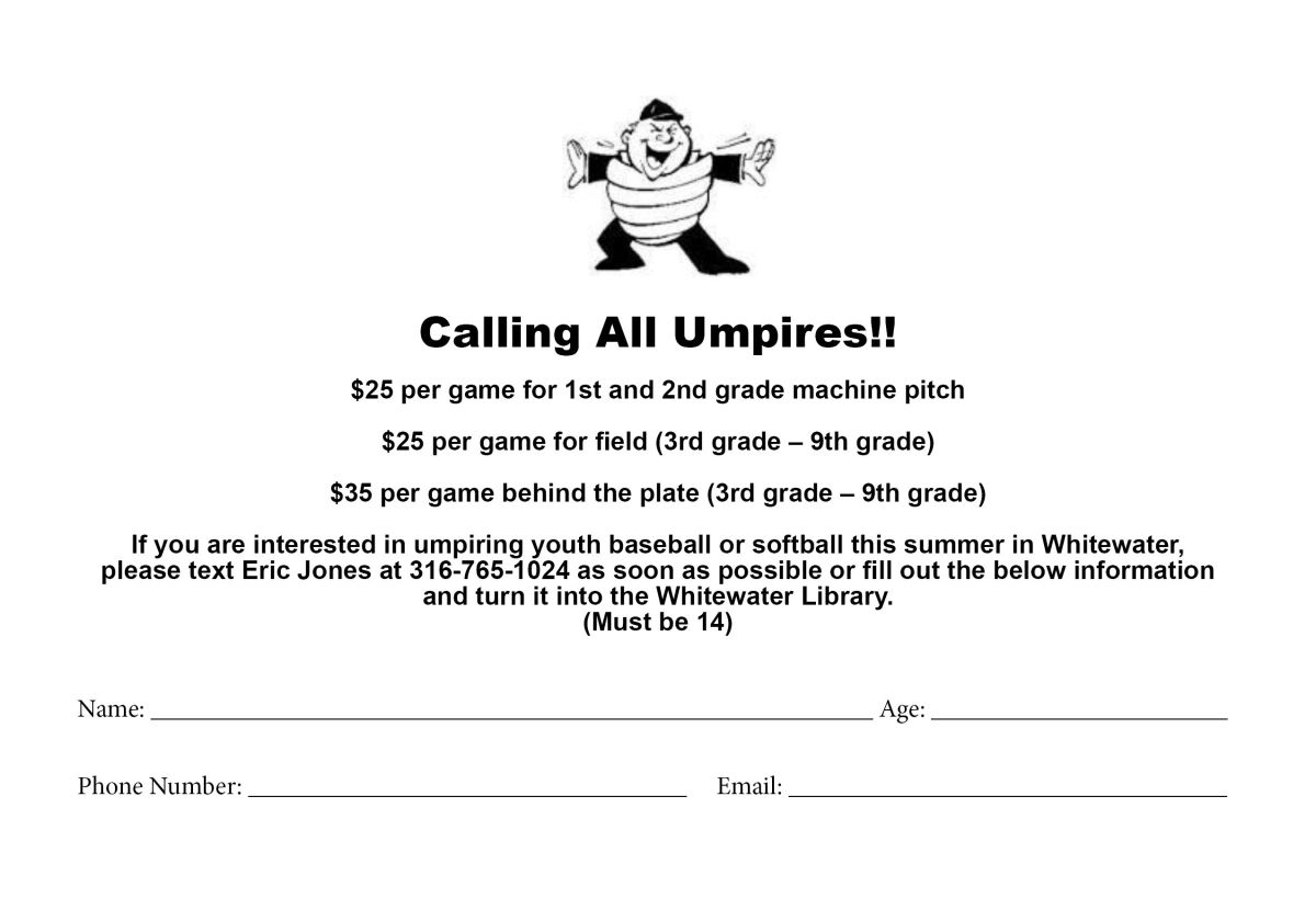 flyer for the need of Umpires from the Parks and Rec