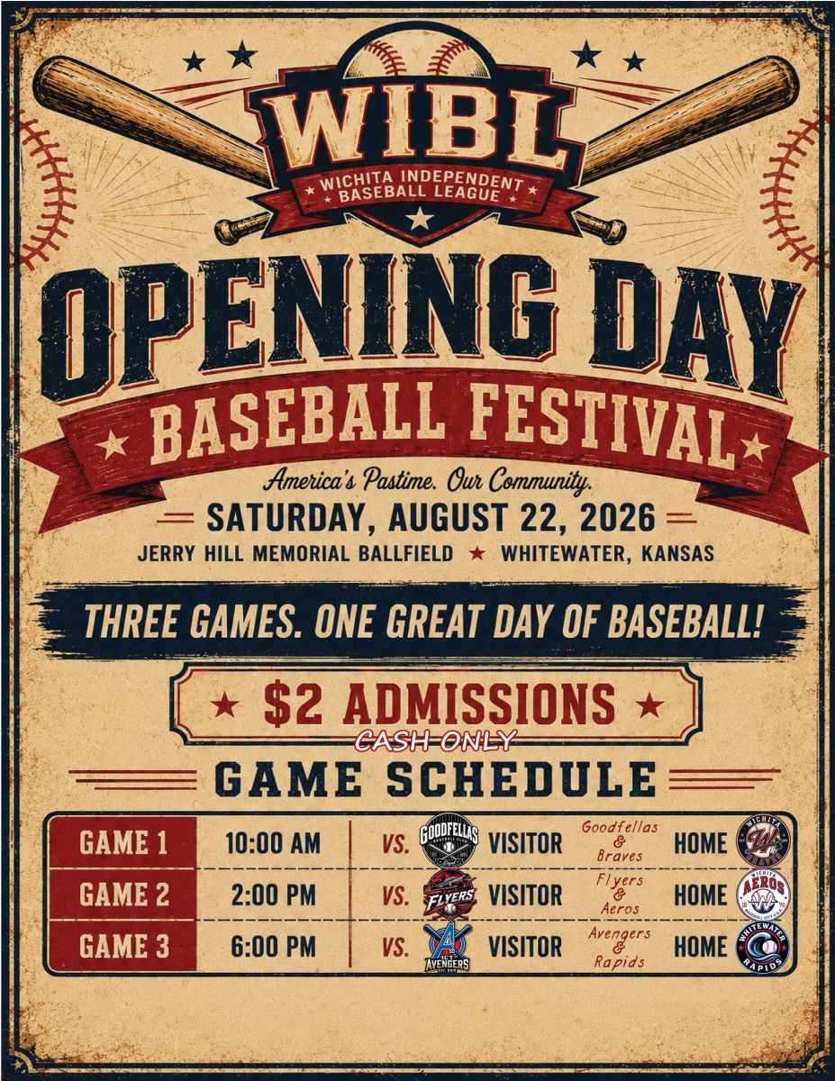 WIBL in Whitewater, August 22, Opening Day, 10AM, 2PM, 6PM, $2 Admissions, Flyover, Concessions, Fireworks