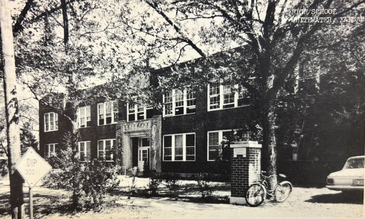 Vintage postcard of the old High School building