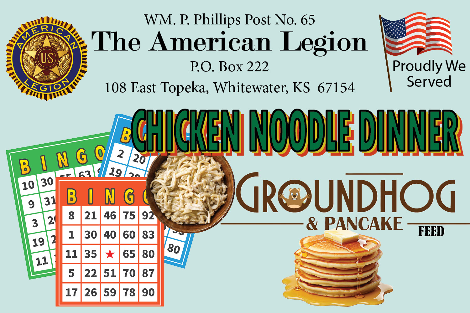 Bingo, pancakes, chicken noodles, all american legion events